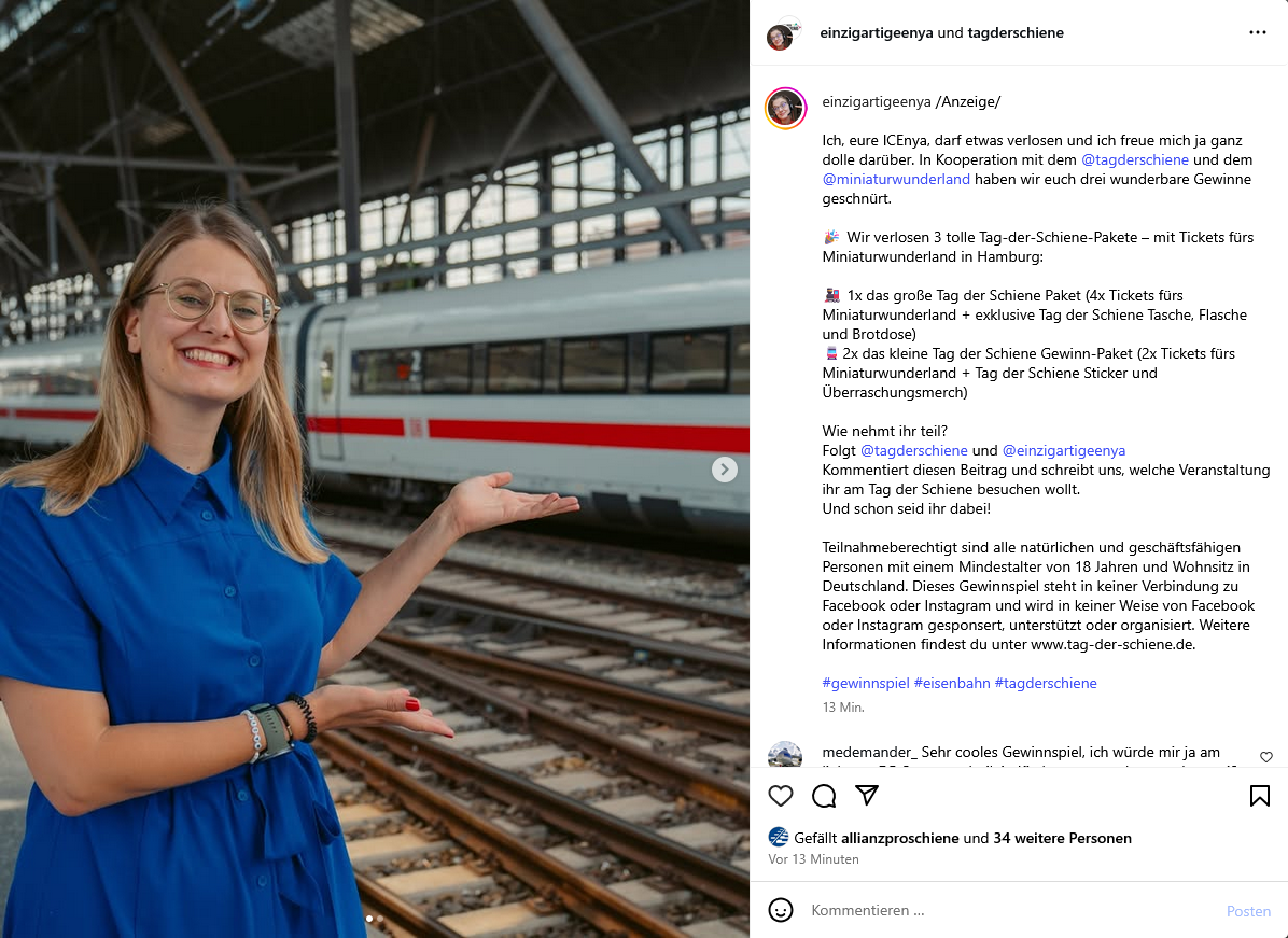 Gewinnspiel mit @einzigartigeenya zum Tag der Schiene