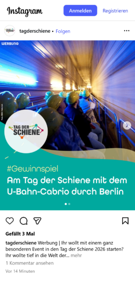 Der Instagram Post zum Tag der Schiene Gewinnspiel